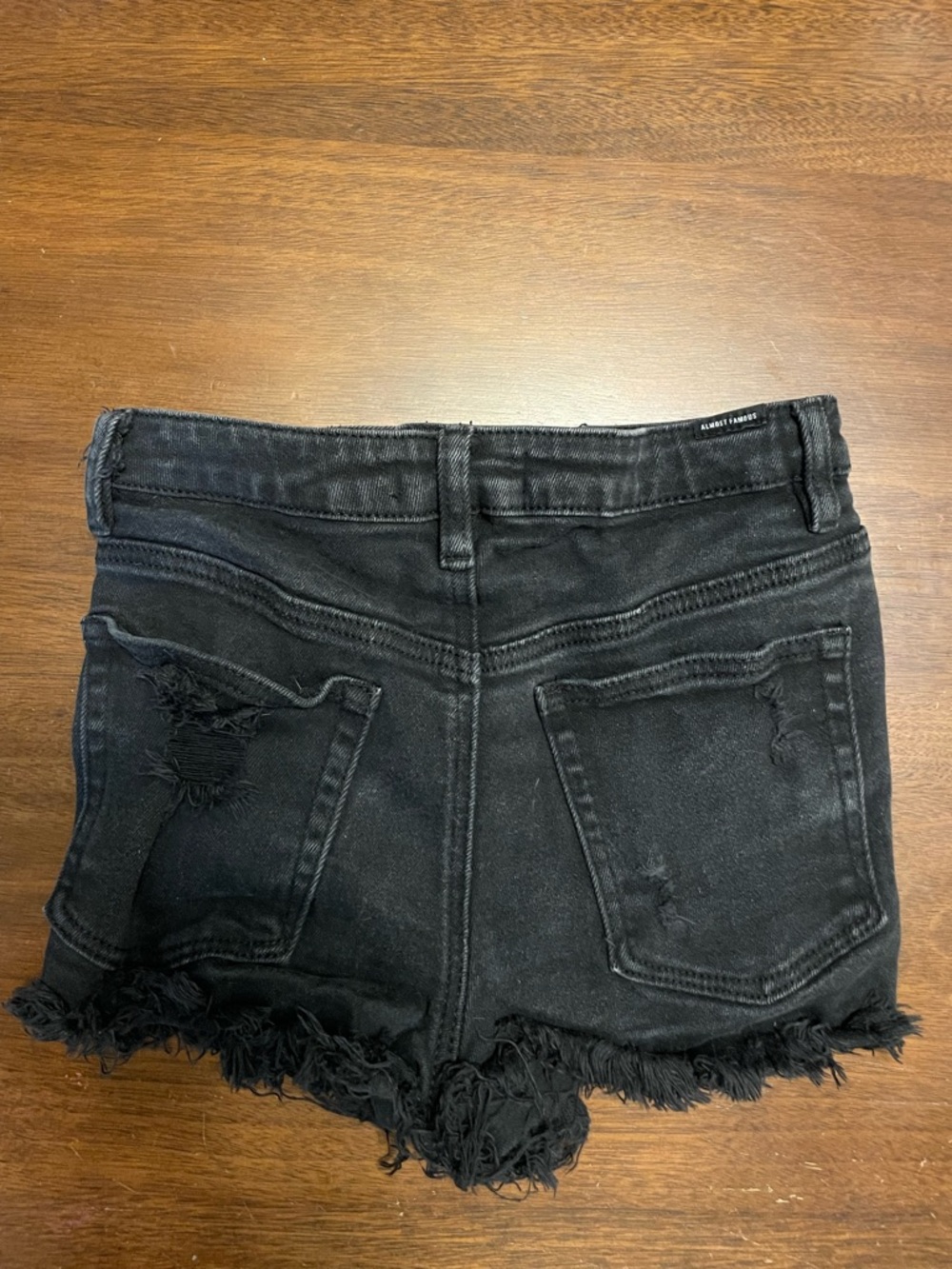 Almost Famous Black Distressed Denim Shorts Size 3 Raw Hem - Picture 7 of 7